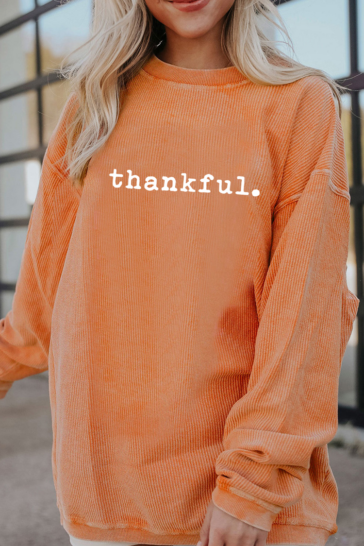 Orangefarbener Thanksgiving-Pullover mit Ribbenausschnitt - Damesmode