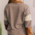 Brauner Streifenkragen V-Ausschnitt Farbblock-Detail: Langärmeliger Pullover-Top - Foto 2