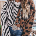 Coffee Westlicher Leopard-Zebra-Pullover mit langärmligem Rundhals - Foto 5