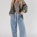 Ashleigh Blue Acid Wash Exposed Seam Drawstring Elastic Waist Barrel Jeans - Damesmode Afbeelding 3 - Foto 3