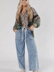Jeans Ashleigh Blue Acid Wash Acid String Joint Stretch Waist Elastic Barrel - Damesmode Afbeelding 3 - Miniatuur