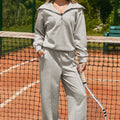 Light Grey Solid Zip Sailor Collar Pullover Athleisure Sweatpants 2pcs Set - Foto 5