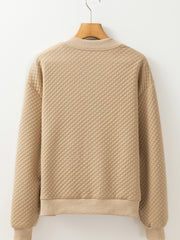 Pale Khaki Solid Geometrësch Texturéiert Baseball-Kragenjackett - Miniatuur