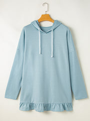 Sudadera sudadera sudadera con sudadera con bajo liso con volantes y ajuste holgado azul islandesa - Miniatuur