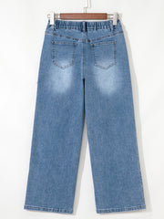 Stone Blue Star Patchwork Cropped Wide Leg High Waist Jeans - Miniatuur