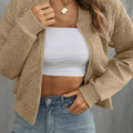 Pale Khaki, einfarbige, geometrische strukturierte Baseballkragenjacke - Foto 3