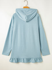 Sudadera sudadera sudadera con sudadera con bajo liso con volantes y ajuste holgado azul islandesa - Miniatuur