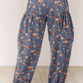 Beau Blue Retro Floral Print Elastic Waist Pocketed Barrel Jeans - Damesmode Afbeelding 2 - Foto 2