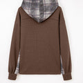 Brown Plaid Patchwork Button Down Drawstring Hooded Shacket - Damesmode Afbeelding 5 - Foto 5