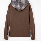 Brown Plaid Patchwork Button Down Drawstring Hooded Shacket - Damesmode Afbeelding 5 - Thumbnail