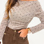 Jet Stream Polka Dot Boat Neck Knit Long Sleeve T Shirt