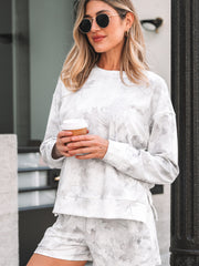 Pull beige à motif camouflage en érable et short décontracté taille élastique - Damesmode Afbeelding 5 - Miniatuur