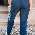 Sail Blue Checkered Side Panel Patchwork Drawstring Loose Denim Pants - Foto 2