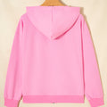 Sachet Pink einfarbiger Rippen-Reißverschluss-Kapuzenjacke mit Kordelzug - Foto 4