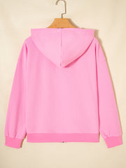 Sachet rose uni, veste à capuche à cordon nervuré - Miniatuur