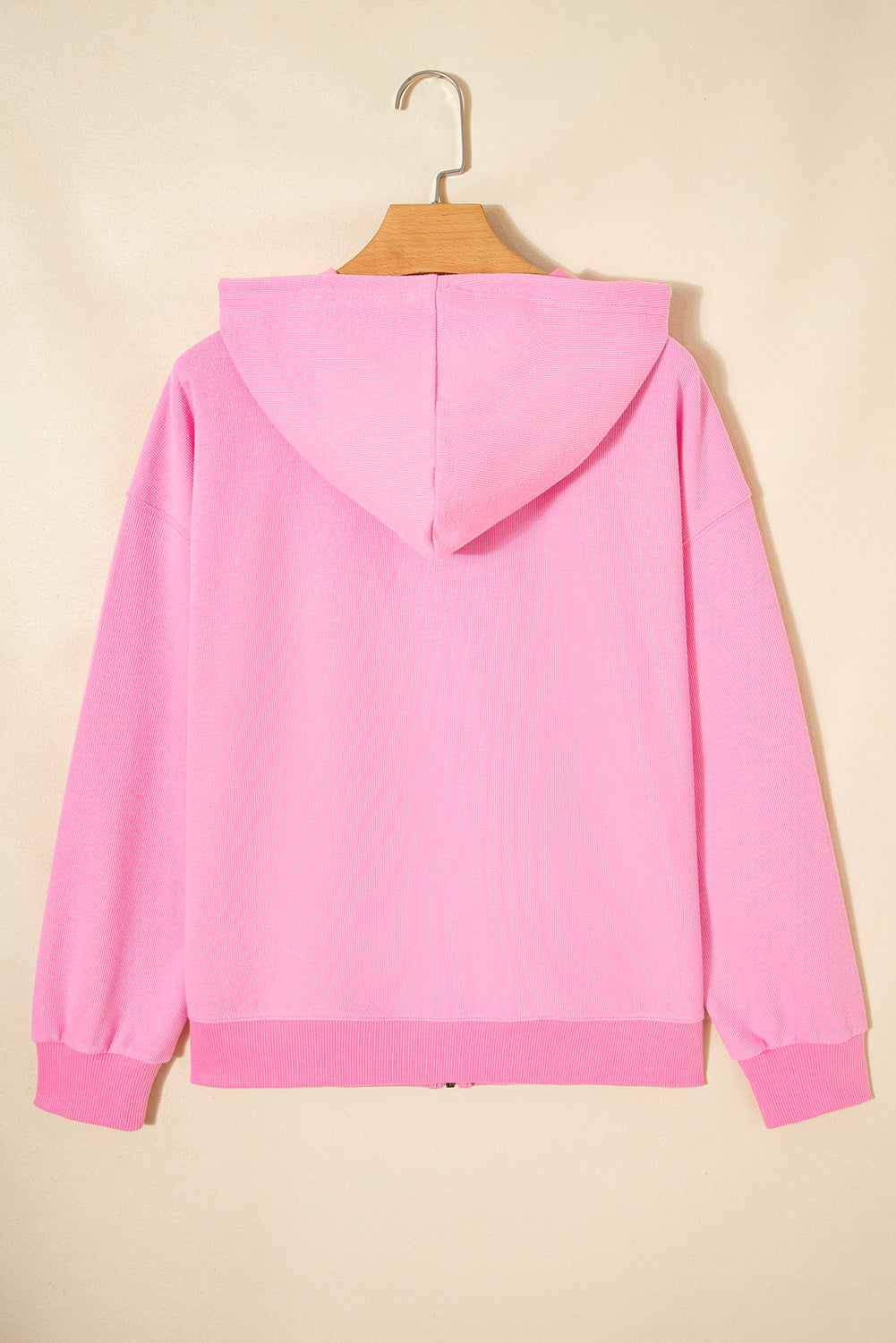 Sachet rose uni, veste à capuche à cordon nervuré