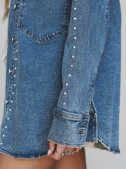 Chaqueta vaquera de manga larga estilo western, ajuste regular y remaches azul vela adornados - Miniatuur