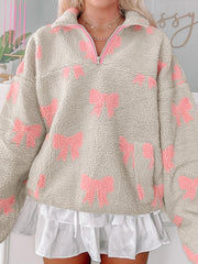 Sweat-shirt gris Sherpa à nœud nuit à fermeture éclair à épaules tombantes ample - Miniatuur