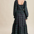 Green Vintage Plaid Square Neck Lace Trim Long Sleeve Shift Dress - Foto 4