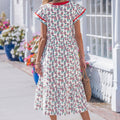Vestido largo de manga relleno de manga relleno estampada de girasol azul cielo con ribetes de rayas y parches - Foto 5