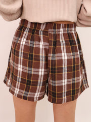 Brown Plaid Button Front Elastic Waist Shorts - Women's Fashion Image 5 - Miniatuur