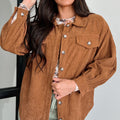 Cinnamon Corduroy Flap Pocket Button Up Round Hem Shacket - Foto 3
