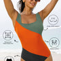 Duffel Green Color Block Padded Square Neck One Piece Swimsuit