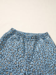 Blue Leopard Print Exposed Seam Detail Wide Leg Drawstring Jeans - Damesmode Afbeelding 8 - Miniatuur
