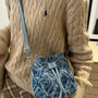Drawstring Raw Hem Bucket Bag