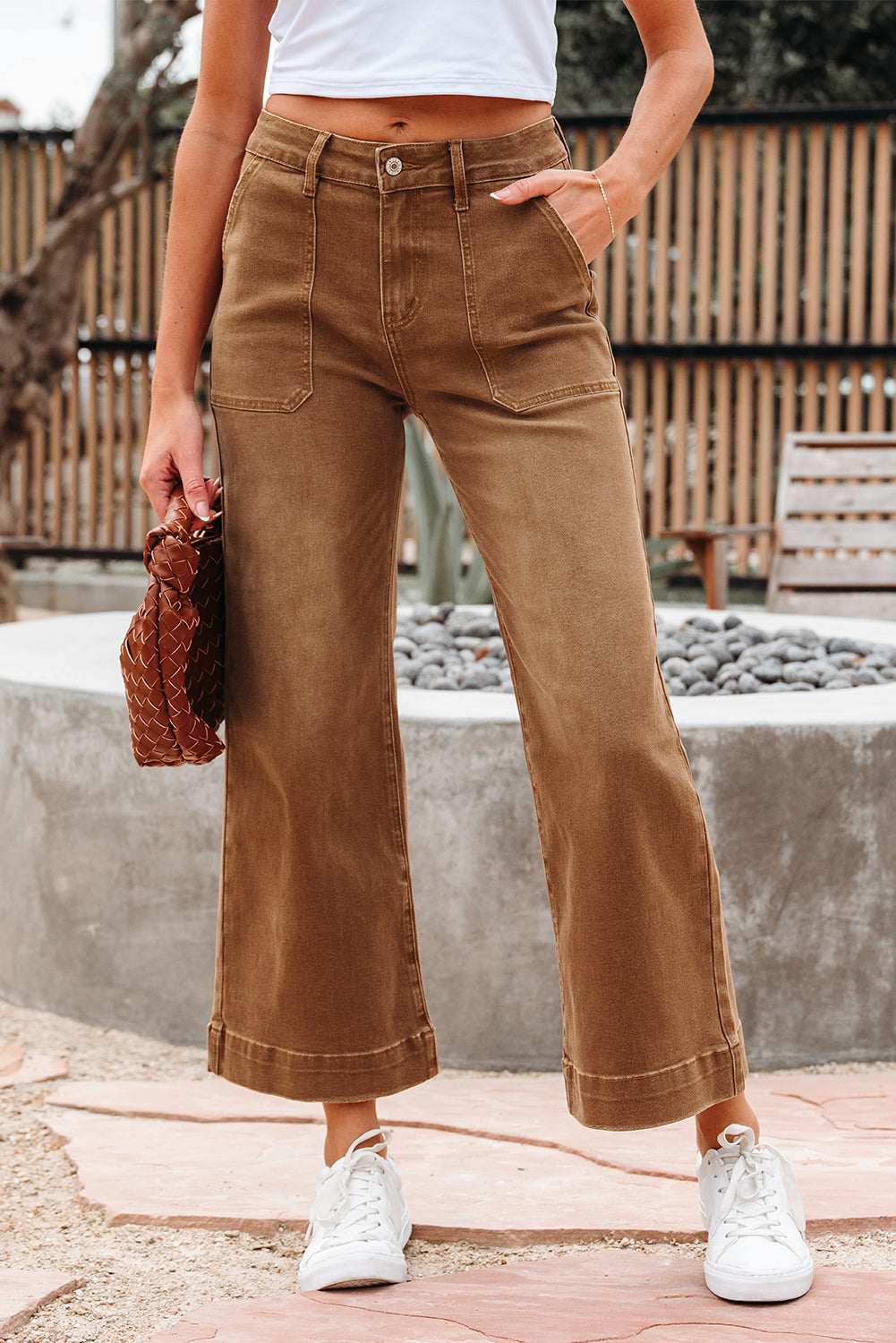 Ashleigh Blue Cropped High Rise Wide Leg Jeans - Damesmode Afbeelding 4