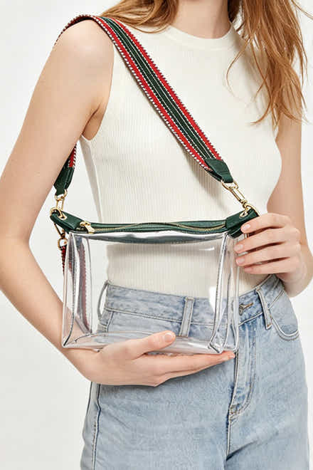 Blackish Green Contrast Trim Zipped Transparent PVC Single Shoulder Bag - Damesmode Afbeelding 1