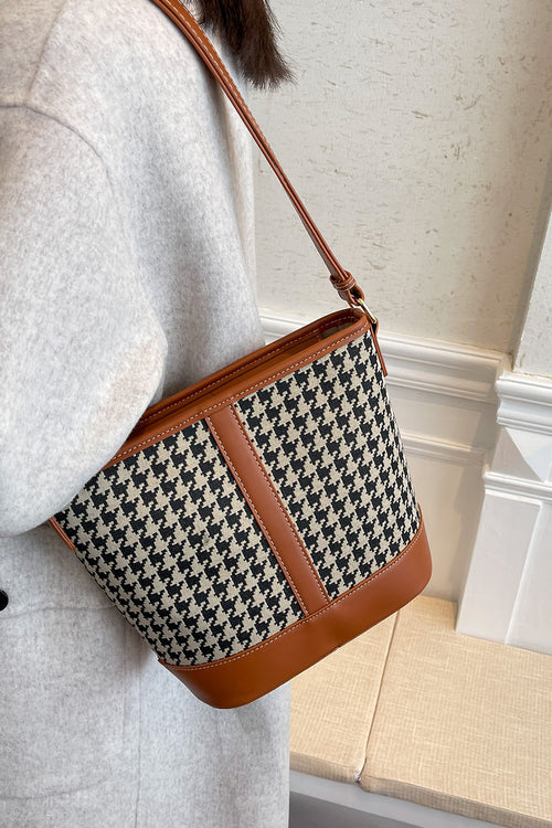 Houndstooth PU Leather Shoulder Bag - Detail
