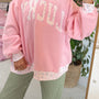 Sweat-shirt à manches longues à broderie florale rose à col haut, écusson floral
