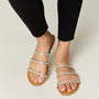 WILD DIVA Rhinestone Three-Strap Flat Sandals