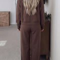 Coffee Solid Color Piping Trim Mock Neck Pullover Drawstring Pants Set - Foto 2
