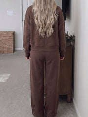 Kaffe Solid Color Piping Trim mock neck pullover med dragsko och byxor - Miniatuur