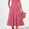 Black Shirred Pleated Square Neck Sleeveless Midi Dress - Damesmode Afbeelding 6 - Foto 6