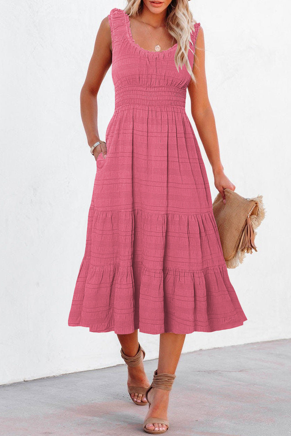 Schwarzes, plissiertes, quadratisches Midi-Kleid – Damesmode Afbeelding 6