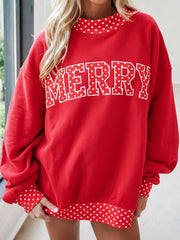 Fiery Red Polka Dot Letter Print Contrast Trim Mock Neck Sweatshirt - Miniatuur