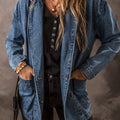 Black Side Pockets Lapel Collar Denim Jacket - Damesmode Afbeelding 4 - Foto 4