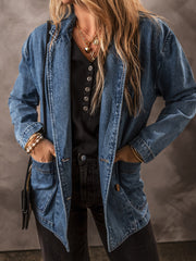 Black Side Pockets Lapel Collar Denim Jacket - Women's Fashion Image 4 - Miniatuur