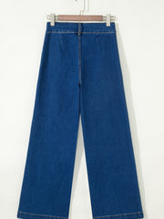 Sail Blue Hardware Decor Gepatchte Taschen Weit beinte Jeanshosen - Miniatuur