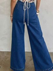 Sail Blue Hardware Decor Gepatchte Taschen Weit beinte Jeanshosen - Miniatuur