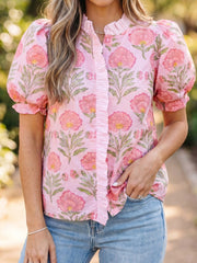 Chemise à manches bouffantes rayées rose Sweet Blooms - Miniatuur