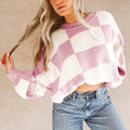 Pink Checkered Bishop Sleeve Sweater - Foto 2