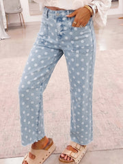 Jeans décontractés à pois roses ajustés - Miniatuur