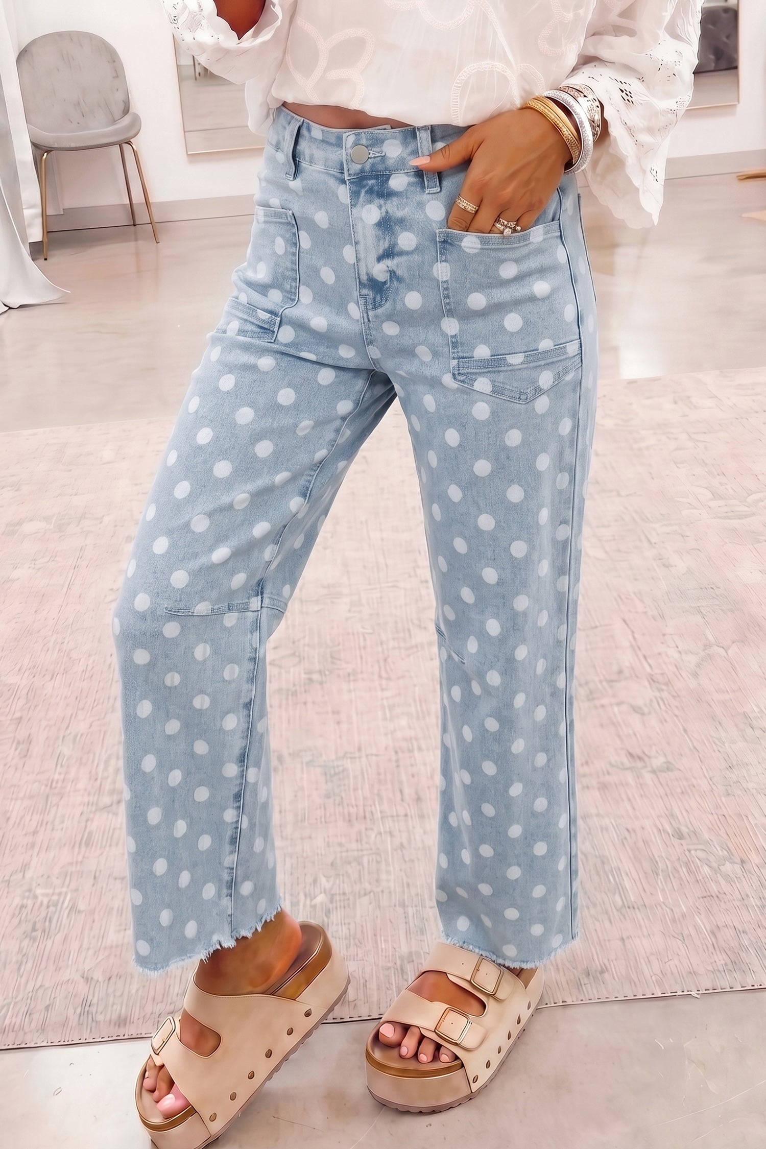 Rosa Polka Dot Casual Slim Fit Jeans