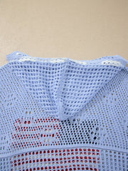 Felpa con felpa a maglia all'uncinetto Beau Blue Hollow Out con la bandiera americana rattoppata - Damesmode Afbeelding 7 - Miniatuur