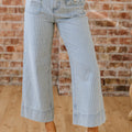 Himmelblo Sträif, Knäppchen, Klapp, Täsch mat Manschetten, breet Jeans mat de Been, - Foto 1