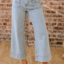 Sky Blue Stripe Button Flap Pocket Cuffed Hem Wide Leg Jeans